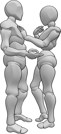 Riferimento alle pose- Conversazione intima tra donne e uomini - Una donna e un uomo stanno avendo una conversazione intima, parlando l'uno vicino all'altro.