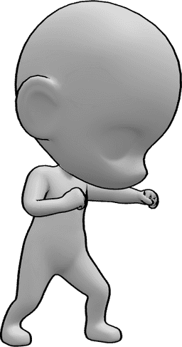 Posen-Referenz- Chibi Punching Pose - Chibi Punching mit linker Hand Pose