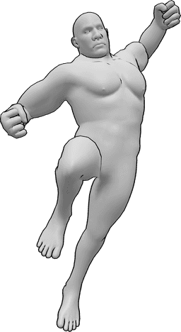 Référence des poses- Positions de saut et de coup de poing - Le mâle Brute saute haut et balance sa main gauche pour donner un coup de poing.