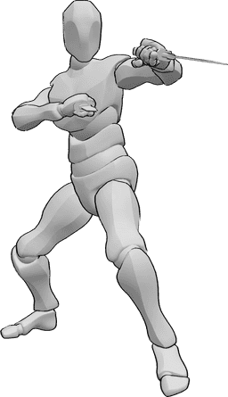 Referência de poses- Dois punhais em pose - Homem de pé e pronto a atacar com dois punhais, pose de ataque com punhal