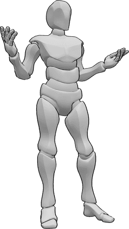 Posen-Referenz- Verwirrte männliche Pose - Der Mann ist verwirrt, steht und zeigt mit den Händen 