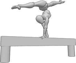 Référence des poses- Pose de saut fractionné en équilibre sur les mains - La femme est en équilibre sur les mains sur le saut et fait une fente avant en l'air.