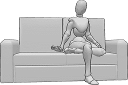 Riferimento alle pose- Donna invitante in posa seduta - La donna è seduta sul divano con le gambe incrociate e invita a sedersi.