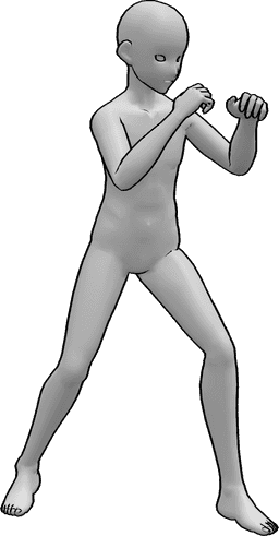 Riferimento alle pose- MMA Posa inattiva - Anime base maschio in piedi in arti marziali miste posizione inattiva posa