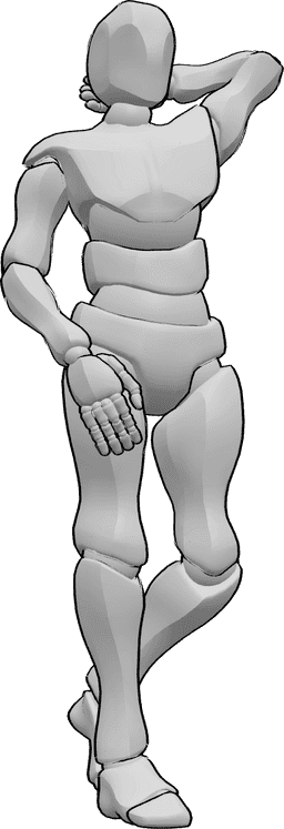 Referência de poses- Homem confiante em pose de pé - Homem confiante, de pé, com a mão direita no bolso e a olhar para a frente, pose de mão no bolso