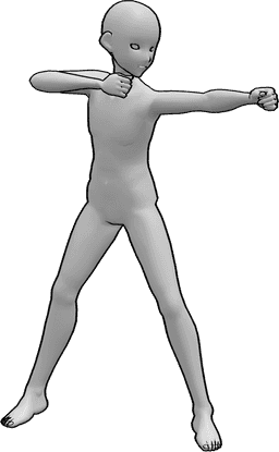 Referência de poses- Pose do arco de tiro - Homem base de anime com pose de arco