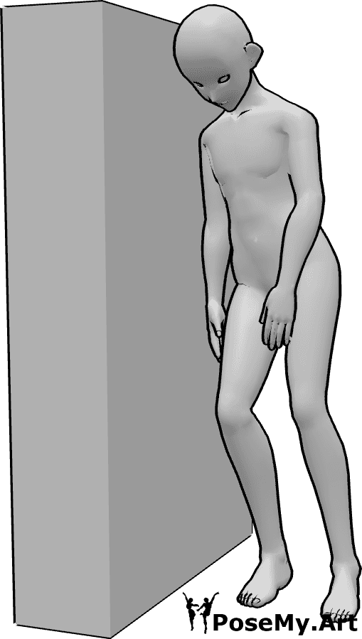 Pose Reference- Leaning wall pose - Anime base male leaning against a wall with his right side pose