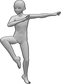 Référence des poses- Pose de danse classique - Homme de base de l'anime sautant et faisant une pose de danse de ballet