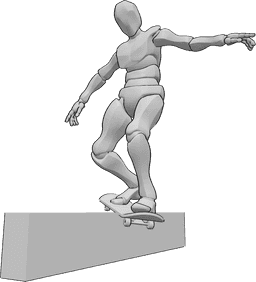 Posen-Referenz- Skateboard Geländer rutschen Pose - Männlich rutscht auf einem Geländer mit seinem Skateboard, balanciert mit seinen Händen, Skateboard Zeichnung Referenz