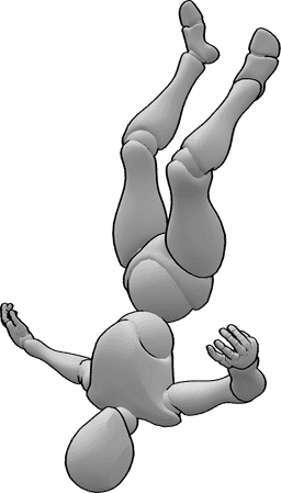 Referencia de poses- Postura invertida femenina - Mujer cayendo en el aire boca abajo pose