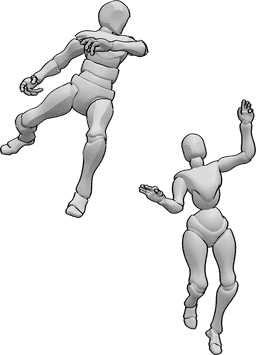 Posen-Referenz- Weiblich männlich fallende Pose - Weibliche und männliche Pose beim Fallen in die Luft