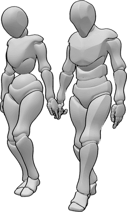 Référence des poses- Femme homme pose de marche - Femme et homme tristes marchant ensemble pose