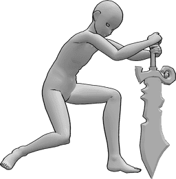 Posen-Referenz- Anime männliche Schwert Pose - Anime Männchen sticht ein Schwert in den Boden Pose