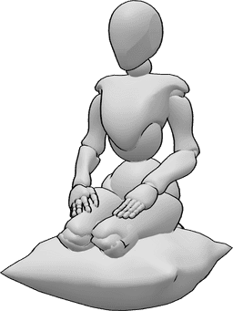Referencia de poses- Postura de almohada femenina - Mujer sentada de rodillas sobre una almohada.