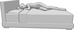 Referência de poses- Pose de homem anime a dormir - Homem anime deitado na cama do seu lado direito e a dormir, pose de anime a dormir