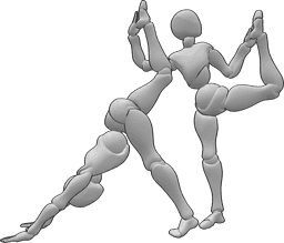 Referencia de poses- Postura de gimnasia a dúo - Las hembras están haciendo gimnasia juntos posan