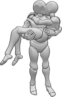 Posen-Referenz- Mann trägt Frau - Mann trägt Frau in den Armen, küssend