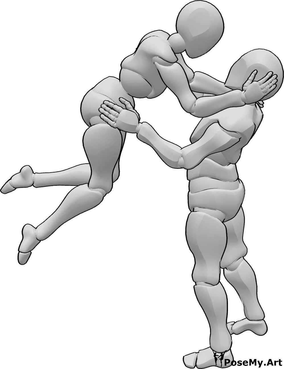 Pose Reference- man lifting woman in the air - man lifting woman in the air, woman puts her hand on man face