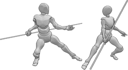 Referencia de poses- Postura de lucha femenina masculina - La hembra y el macho empiezan a pelear posando