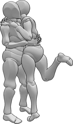 Posen-Referenz- Aufgeregte Umarmungspose - Frau umarmt aufgeregt die männliche Pose
