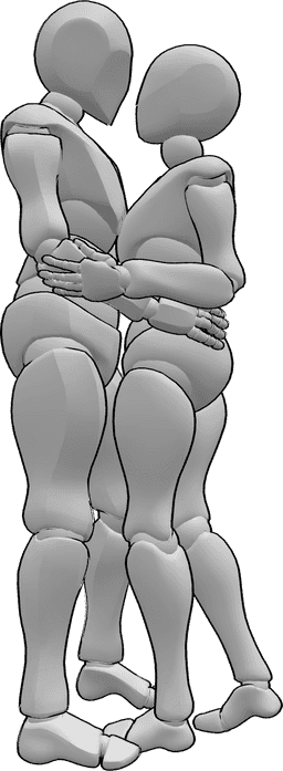 Riferimento alle pose- Posa da abbraccio romantico - Coppia di donne e uomini si abbracciano romanticamente in posa