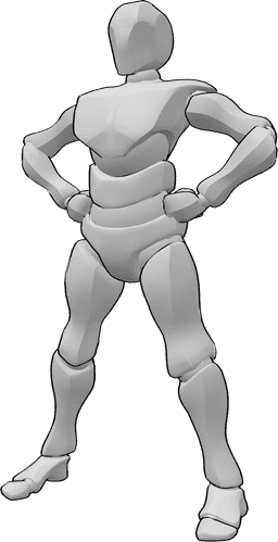 Referência de poses- Pose heróica de invencível em pé - Homem heroico em pose invencível