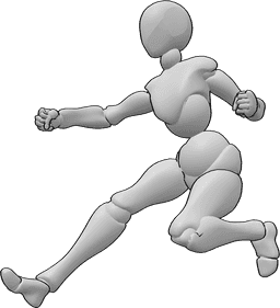 Referência de poses- Pose de salto desportivo feminino - Mulher salta longe, pose de salto desportivo