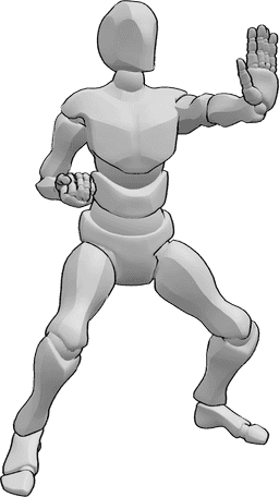 Referencia de poses- Postura de karate con la mano izquierda - Hombre con la mano izquierda levantada pose de karate