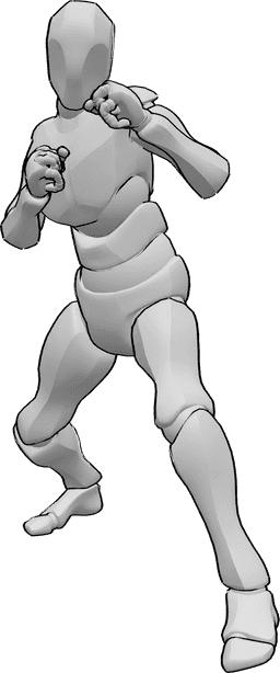 Riferimento alle pose- Posa del pugno maschile - L'uomo è pronto a combattere e si prepara a sferrare un pugno.