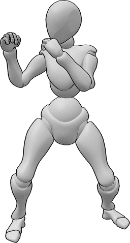 Posen-Referenz- Weibliche Punch-Pose - Die Frau ist kampfbereit und bereitet sich auf eine Punch-Pose vor