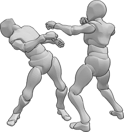 Referência de poses- Pose do soco em queda - Os homens estão a lutar, um cai para trás depois de uma pose de soco