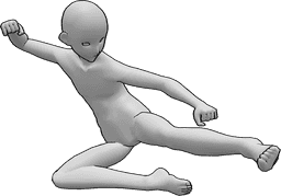 Référence des poses- Pose masculine de coup de pied aérien - Anime masculin donnant des coups de pied en l'air