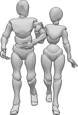 Posen-Referenz- Pärchen-Geh-Pose - Weibliches und männliches Paar in gemeinsamer Pose