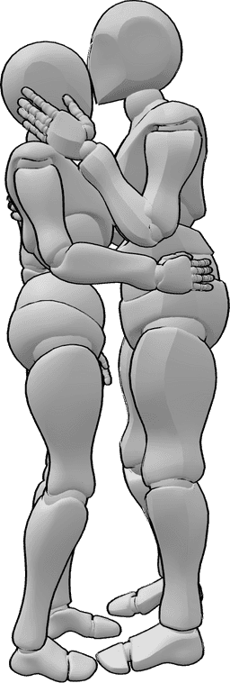 Posen-Referenz- Stirnkuss-Pose - Stehendes Paar, der Mann gibt der Frau einen Kuss auf die Stirn, Pose