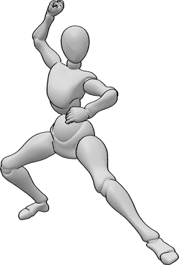 Referencia de poses- Mujer preparada para la lucha - Femenino listo para luchar kung fu pose