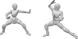 Referência de poses- Pose de luta de homem e mulher - Pose de luta de kung fu feminina e masculina