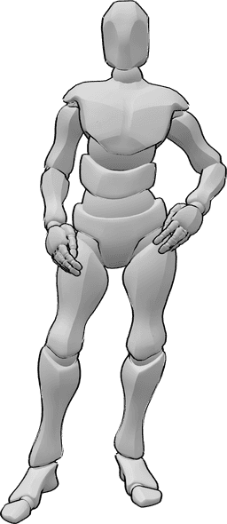 Referencia de poses- Postura masculina mano cadera - Hombre de pie con la mano izquierda en la cadera pose casual