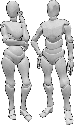 Referencia de poses- Femenino masculino pose casual - Mujer y hombre de pie uno al lado del otro pose casual