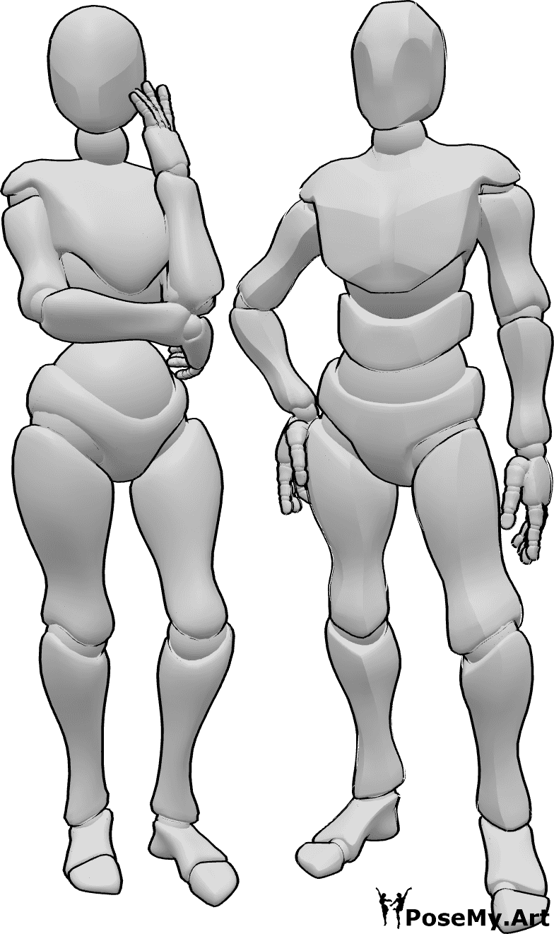 Pose Reference- Female male casual pose - Female and male standing next to each other casual pose