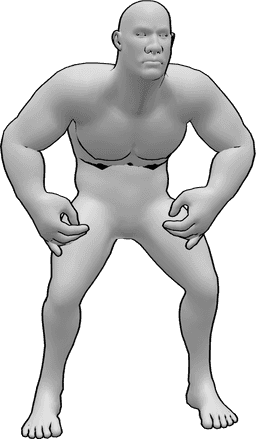 Posen-Referenz- brachialer Superheld in der Hocke - brachialer Mann kauernd