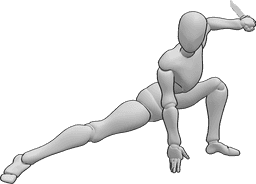 Referência de poses- Pose de punhal feminino - Mulher com um punhal, pose de ação