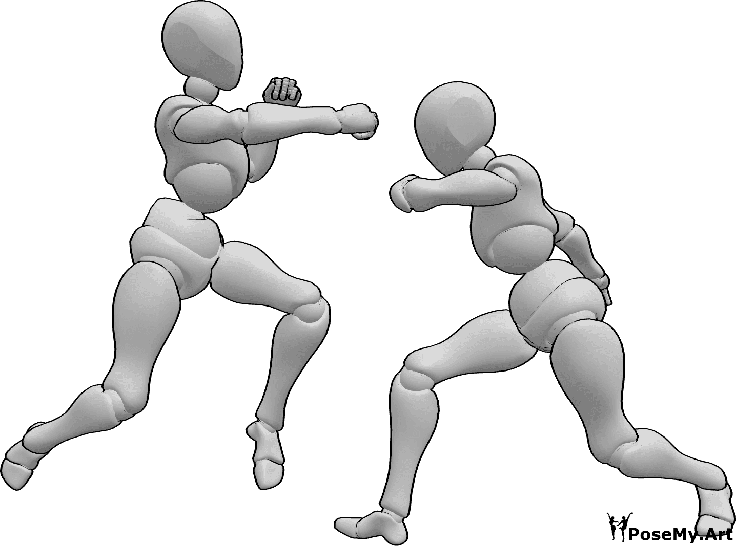 Pose Reference- Females fighting punch pose - Two females are fighting, one of them is jumping and punching