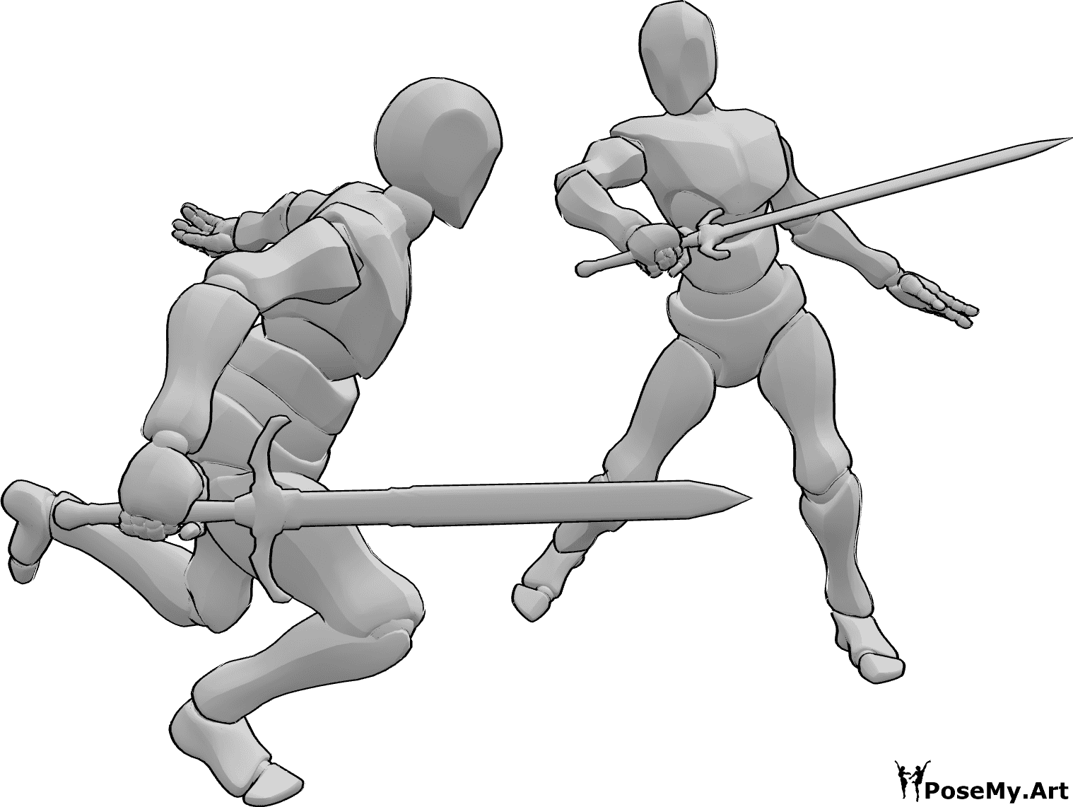 Pose Reference- Two males swords pose - Two males are fighting with swords pose