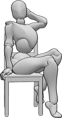 Referência de poses- Mulher sentada em pose de cadeira - A mulher está sentada numa pose de cadeira