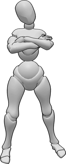 Posen-Referenz- Wütende weibliche stehende Pose - Wütende Frau steht mit verschränkten Armen Pose