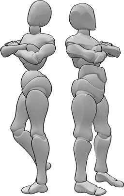 Posen-Referenz- Weibliche männliche stehende Pose - Frau und Mann stehen mit verschränkten Armen in Pose