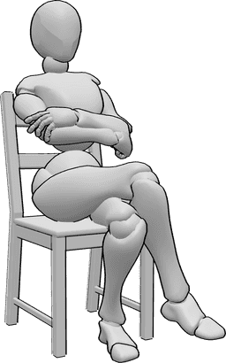 Posen-Referenz- Wütende Frau in sitzender Pose - Wütende Frau sitzt auf einem Stuhl und wartet Pose
