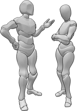 Referência de poses- Pose de pé de homem feminino - A mulher e o homem estão de pé e em pose de luta