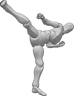 Posen-Referenz- Männliche Taekwondo-Kick-Pose - Männlicher Taekwondo Frontkick mit rechtem Bein in Pose