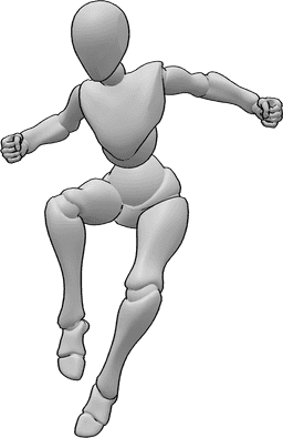 Referencia de poses- Héroe femenino en pose de salto - Héroe femenino saltando desde una pose elevada
